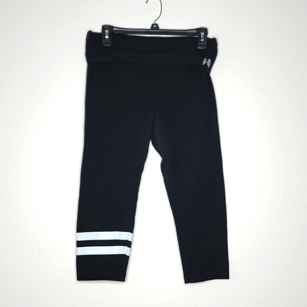 Victoria's secret angel foldover yoga capri leggings with white strips